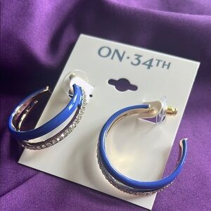 Gold and Blue C-Shape Earrings with Crystal Accents